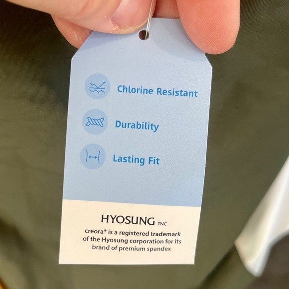 NWT Lands' End Square Neck High Leg Olive Green and White One Piece Swimsuit 10L - Picture 6 of 11